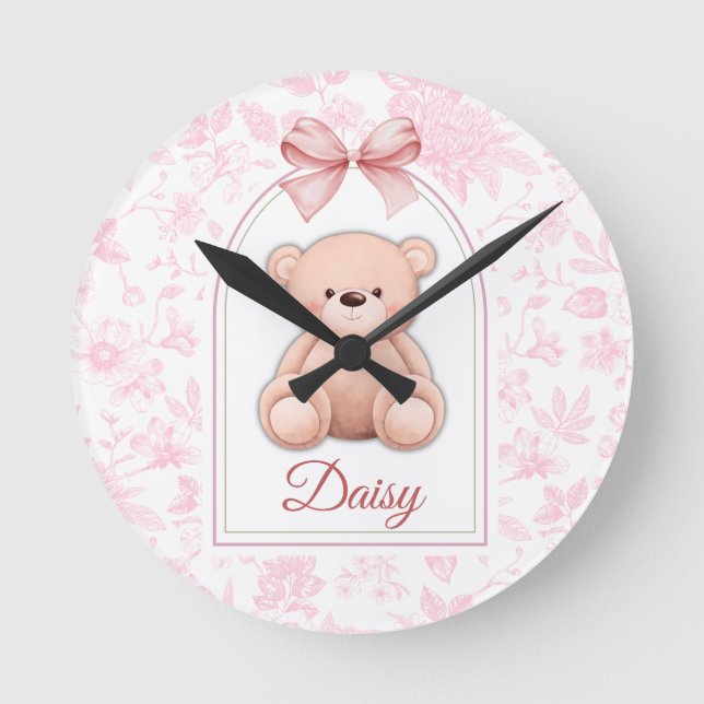 Horloge Ronde Daisy | Conception personnalisée d'ours en peluche (Recto)