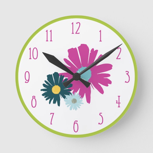 Horloge Ronde Daisy Garden Botanique Fleur sauvage rose (Recto)