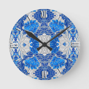 Horloge Ronde Damas florales, Sapphire bleu et gris