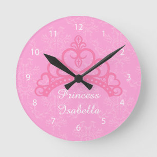 Horloge Ronde Damassé rose élégante, princesse Tiara, pour de