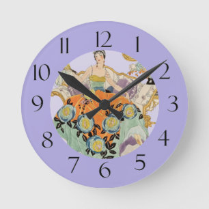 Horloge Ronde Dame Art Déco Festive