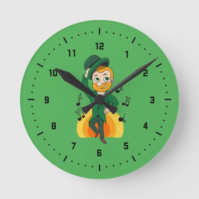 Horloge Ronde Dancing leprechaun, dessin animé de la Saint Patri (Recto)