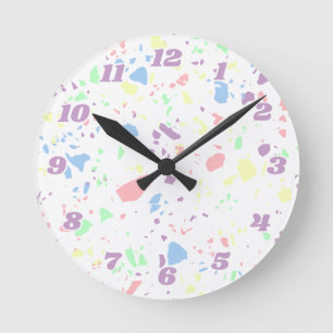 Horloge Ronde Danois Pastel Arc-en-ciel Blanc Terrazzo Numéroté