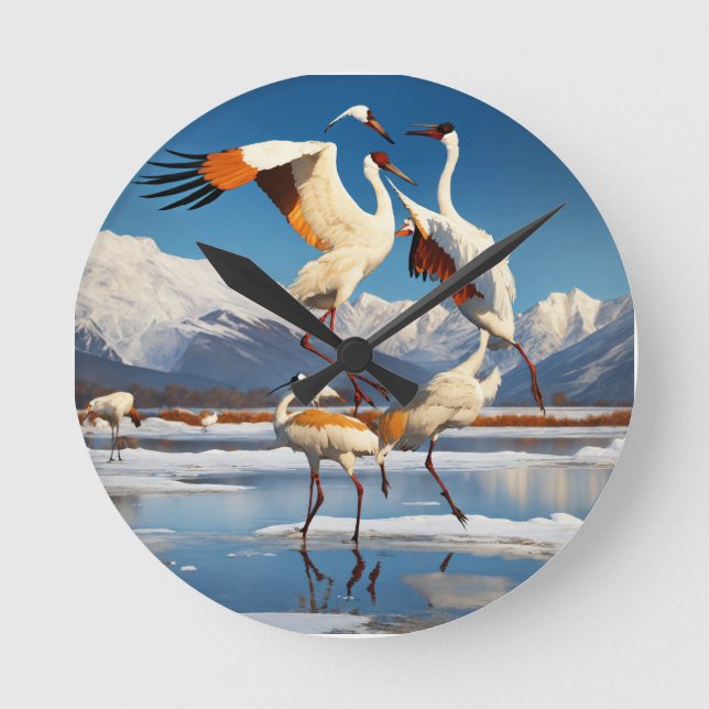 Horloge Ronde Danse des grues - Elégance sur la glace (Recto)
