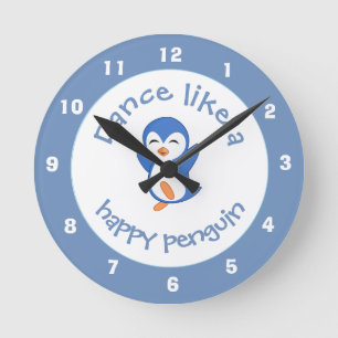 Horloge Ronde Danse mignonne comme un joyeux pingouin bleu