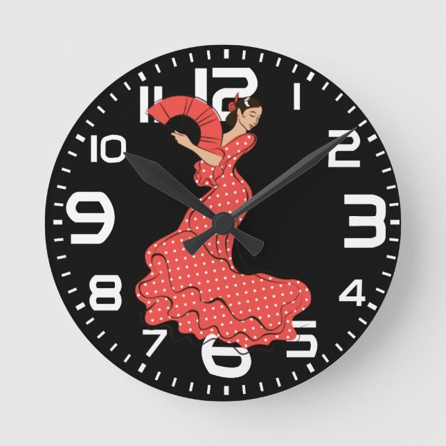 Horloge Ronde Danseuse de flamenco espagnole avec éventail (Recto)
