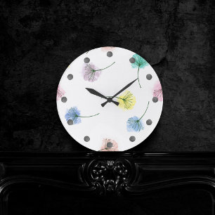 Horloge Ronde Dansons   Motif floral aquarelle