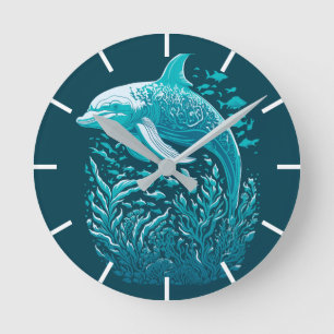 Horloge Ronde Dauphin Bleu Sous La Mer
