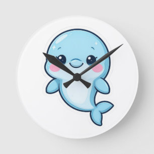 Horloge Ronde Dauphin Kawaii Bébé Bleu