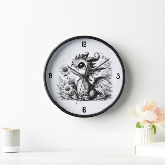 Horloge ronde de 10 pouces avec cadre en bois natu