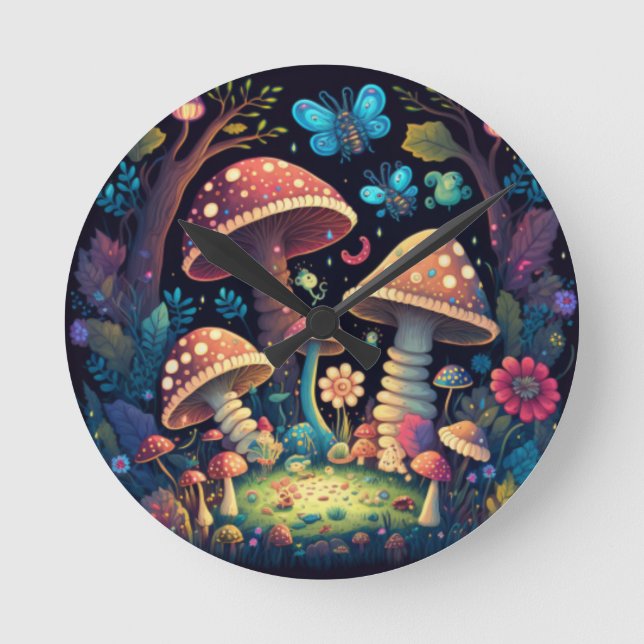 Horloge Ronde De beaux elfes mignons jouent sous les champignons (Recto)