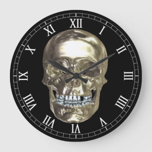 Horloge ronde de chiffres romains de crâne de