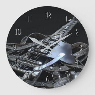 Horloge ronde de la guitare électrique gris argent