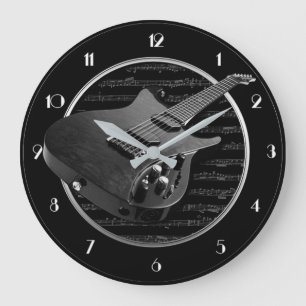 Horloge ronde de la guitare électrique noire et b
