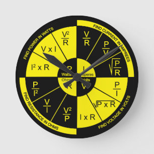 Horloge ronde de la loi d'Ohm cadran noir et jaune