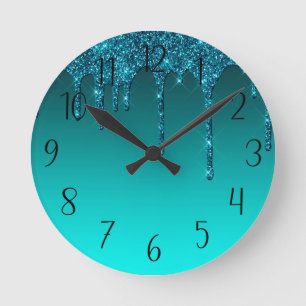 Horloge ronde de la Parties scintillant Turquoise