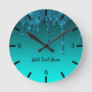 Horloge ronde de la Parties scintillant Turquoise