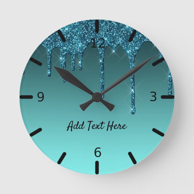 Horloge ronde de la Parties scintillant Turquoise (Recto)