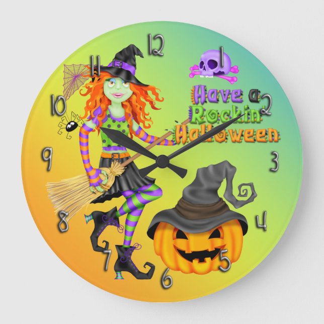 Horloge ronde de la sorcière Rockin Halloween (Recto)
