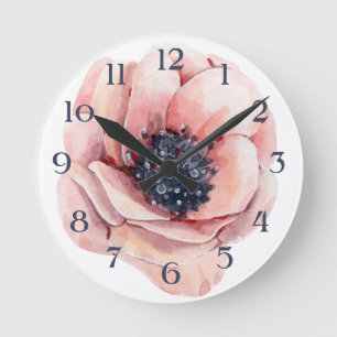 Horloge ronde de l'aquarelle rose pâle adorable