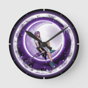 Horloge ronde de l'enfant de la lune violette