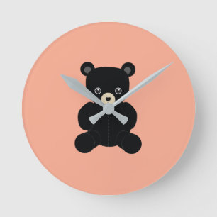 Horloge ronde de l'ours en peluche noir