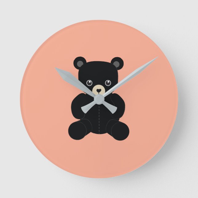 Horloge ronde de l'ours en peluche noir (Recto)