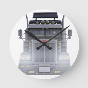 Horloge Ronde De noir camion semi avec des lumières dessus dans