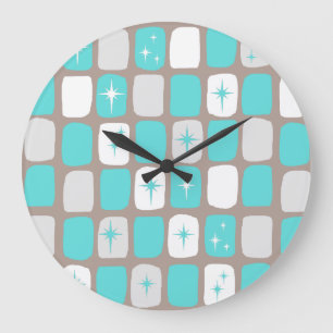 Horloge ronde de Starbursts de rétro turquoise