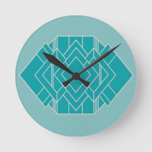 Horloge Ronde Décor Art Déco turquoise inspiré