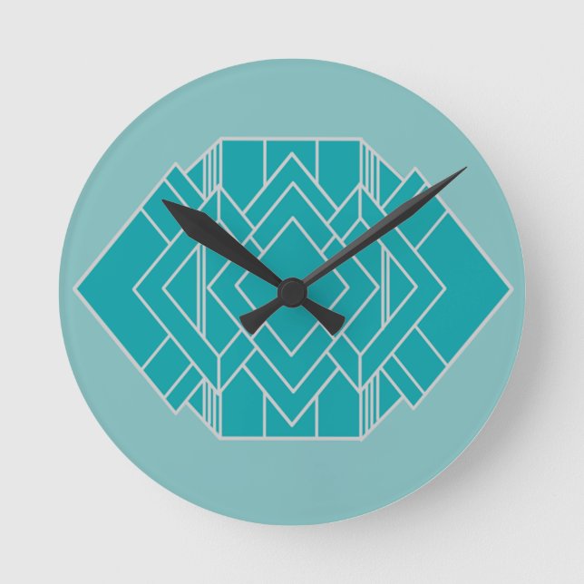 Horloge Ronde Décor Art Déco turquoise inspiré  (Recto)
