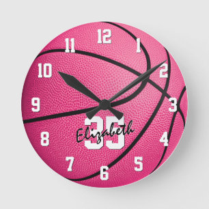 Horloge Ronde Décor de chambre de filles de basket rose personna