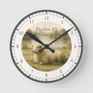 Horloge Ronde Décor de foi pastoral mouton aquarelle Psaume 23