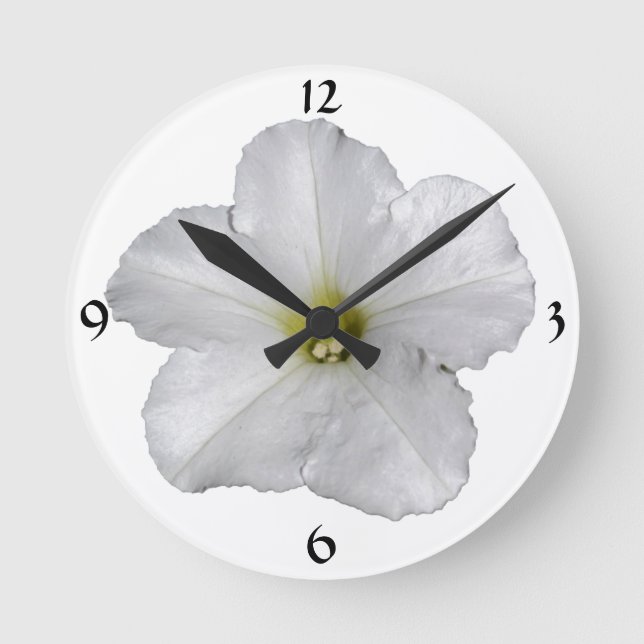 Horloge Ronde Décor de Noël Pétunia Fleur Florale Blancs (Recto)