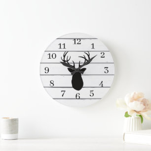 Horloge Ronde Décor en bois rustique de cerf Antler Grande horlo