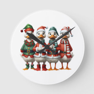 Horloge Ronde Décor Festif de Noël Famille Canard