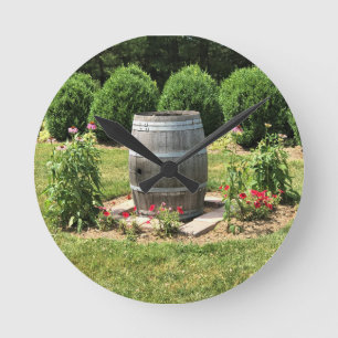 Horloge Ronde Décor jardin en tonneau de vin, Château Morriset