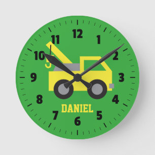 Horloge Ronde Décor jaune mignon de pièce de garçons de véhicule
