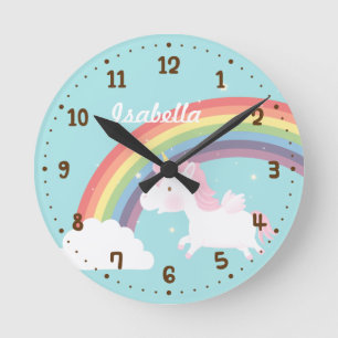 Horloge Ronde Décoration de chambre de fille licorne arc-en-ciel