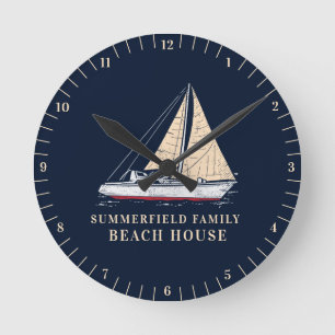 Horloge Ronde Décoration de maison de plage de famille nautique
