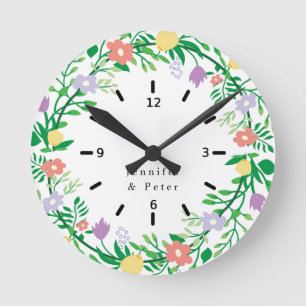 HORLOGE RONDE DECOUPAGE FLORAL DE CUTE LEMON AND FLOWERS