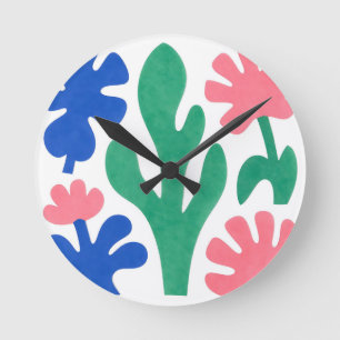 Horloge Ronde Découpages floraux audacieux dans le style Matisse