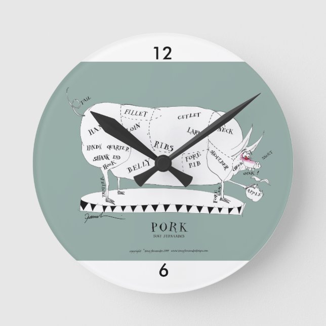 Horloge Ronde découpe de bouchers - cochon, tony fernandes (Recto)