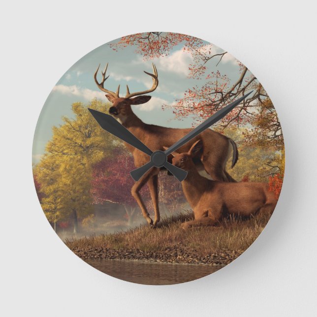 Horloge Ronde Deer on Autumn Lakeshore (Recto)