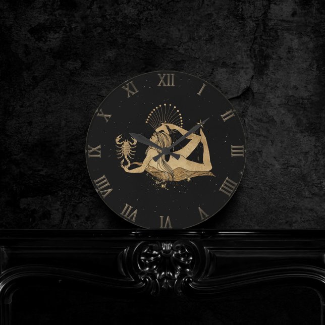 Horloge Ronde Déesse du Zodiaque | Astrologie Cosmologique Gold  (Créateur téléchargé)