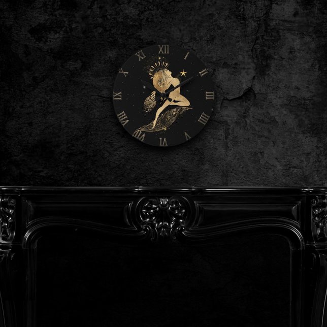 Horloge Ronde Déesse du Zodiaque | Astrologie des baies d'or cos (Créateur téléchargé)