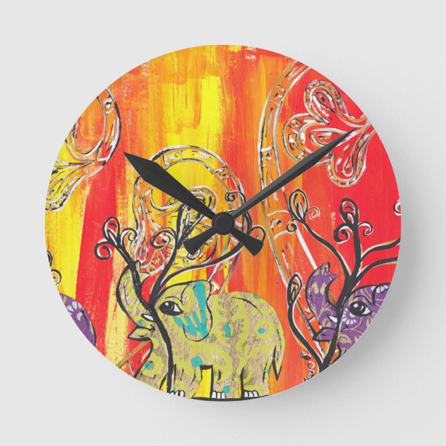 Horloge Ronde Défilé heureux d'éléphant (Recto)
