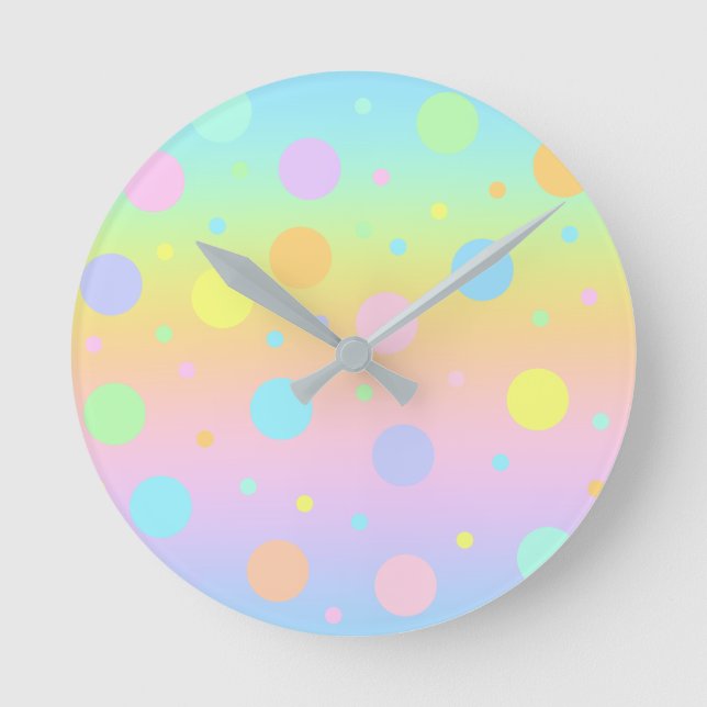 Horloge Ronde Dégradé de pastel arc-en-ciel et points (Recto)