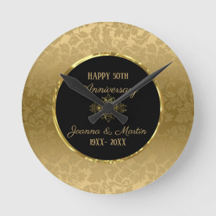 Horloge Ronde Dégradé doré Motif Damassé Anniversaire 