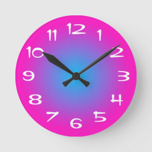 Horloge Ronde Dégradé radial rose chaud et bleu aqua
